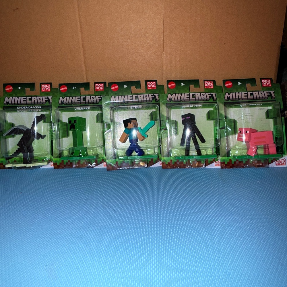 Mattel Minecraft Micro Collection Figures Set Steve Creeper Enderman Pig 5pk NEW